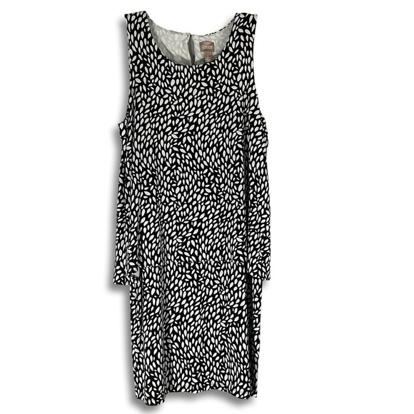 Chico's Dress Womens 1 Black White 'Pretty Petal Ellie' Tiered Midi Stretch Work - Picture 5 of 14
